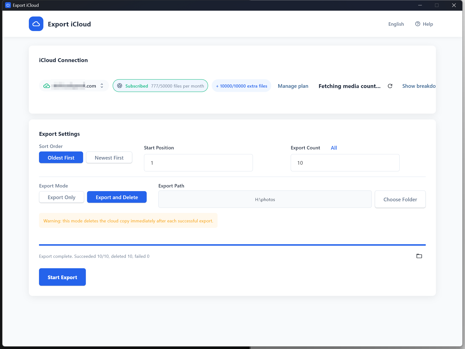 Desktop export completed screen